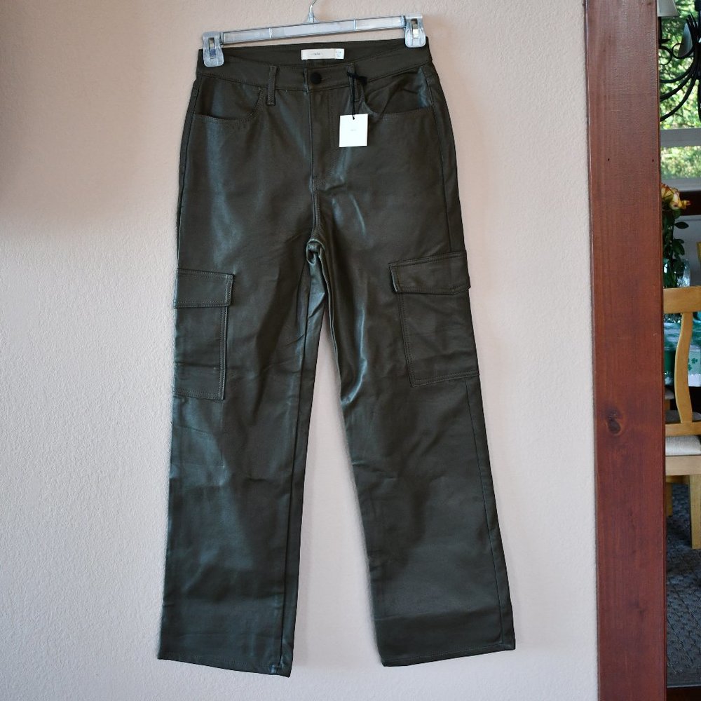 •••tgla••• Women's Olive Green Vegan Faux Leather Urban Cargo Pants Size 7/28